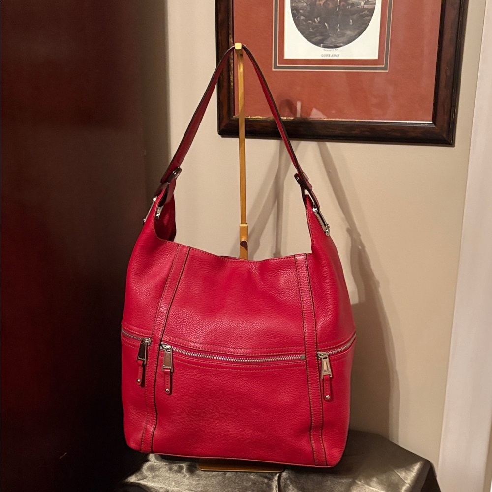 Tignanello Red Leather Hobo Bag